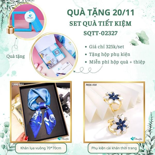 Set Quà Tặng Khăn Lụa Vuông 70*70cm Và Phụ Kiện Cài Khăn Tiết Kiệm (SQTT02327)