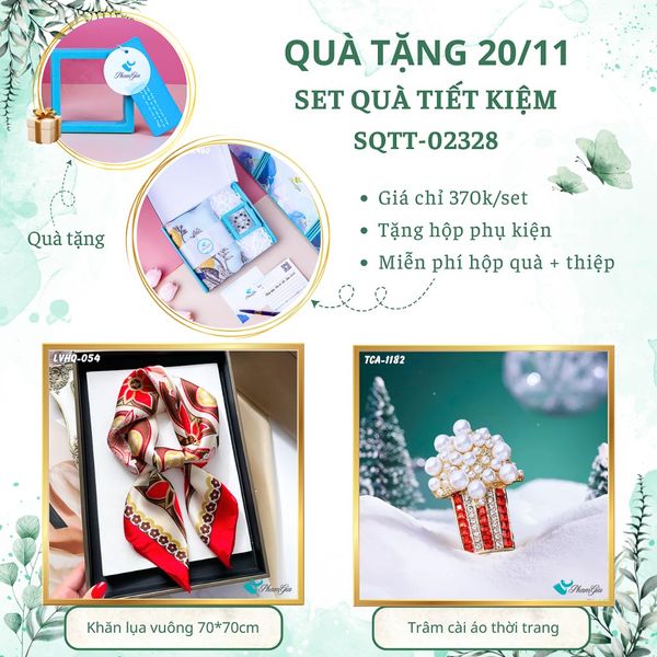 Set Quà Tặng Khăn Lụa Vuông 70*70cm Và Trâm Cài Áo Tiết Kiệm (SQTT02328)
