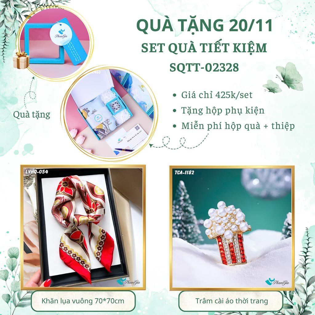 Set Quà Tặng Khăn Lụa Vuông 70*70cm Và Trâm Cài Áo Tiết Kiệm (SQTT02328)
