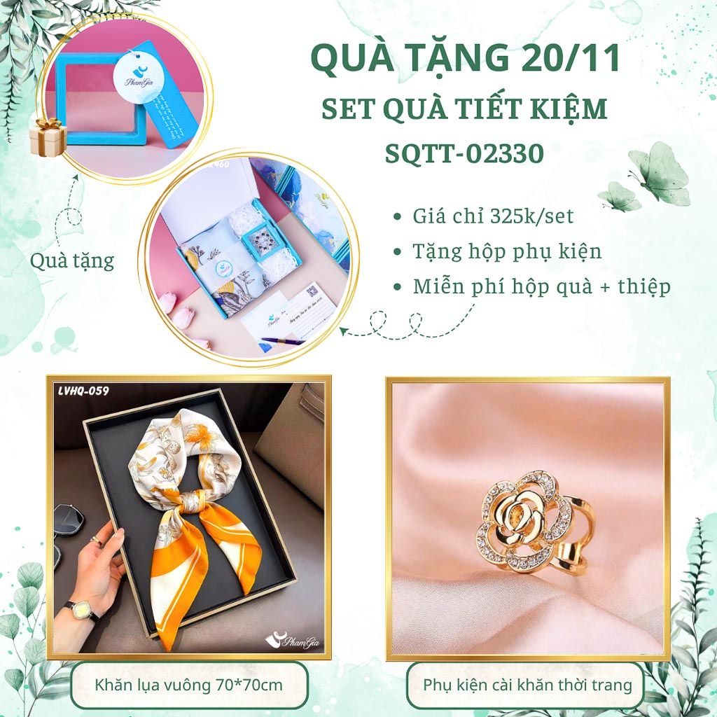Set Quà Tặng Khăn Lụa Vuông 70*70cm Và Phụ Kiện Cài Khăn Tiết Kiệm (SQTT02330)