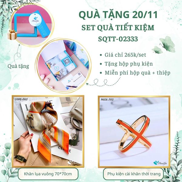 Set Quà Tặng Khăn Lụa Vuông 70*70cm Và Phụ Kiện Cài Khăn Tiết Kiệm (SQTT02333)