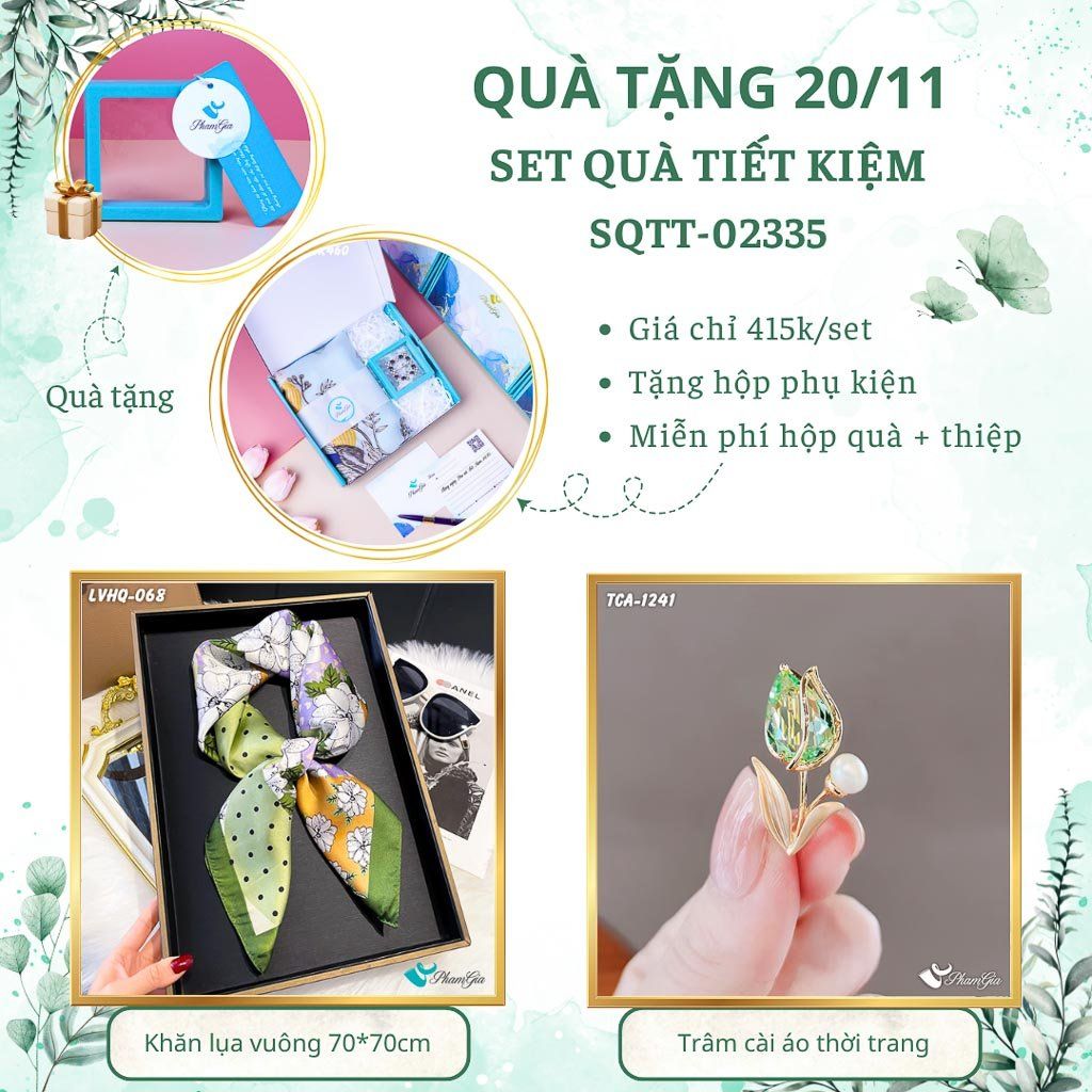 Set Quà Tặng Khăn Lụa Vuông 70*70cm Và Trâm Cài Áo Tiết Kiệm (SQTT02335)