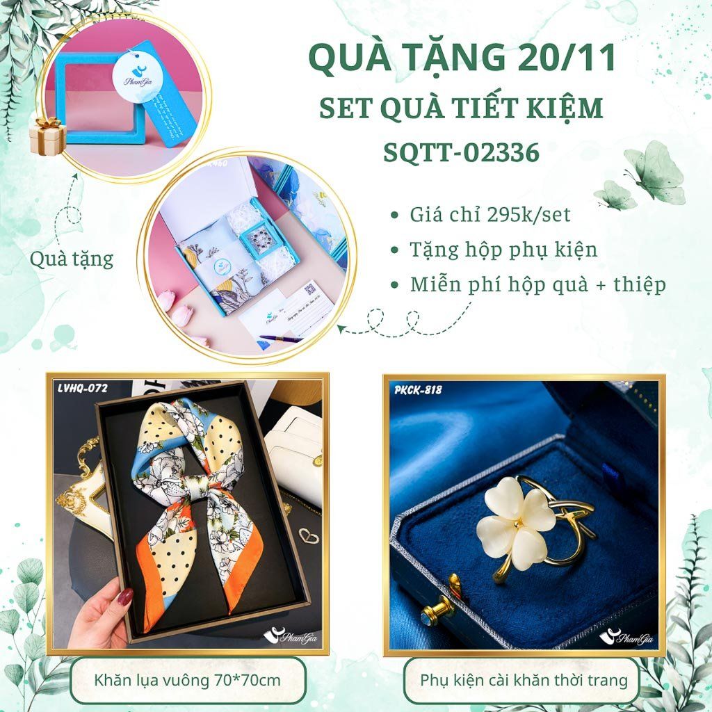Set Quà Tặng Khăn Lụa Vuông 70*70cm Và Phụ Kiện Cài Khăn Tiết Kiệm (SQTT02336)
