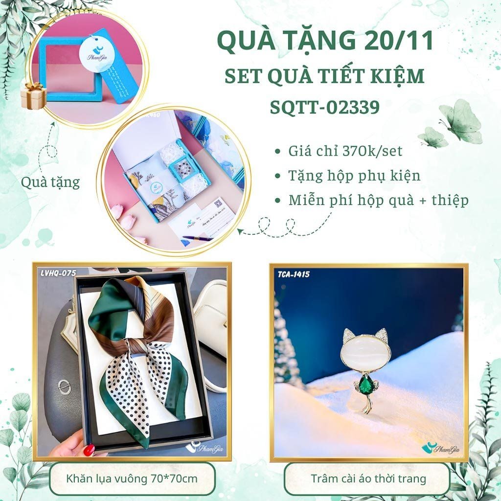 Set Quà Tặng Khăn Lụa Vuông 70*70cm Và Trâm Cài Áo Tiết Kiệm (SQTT02339)