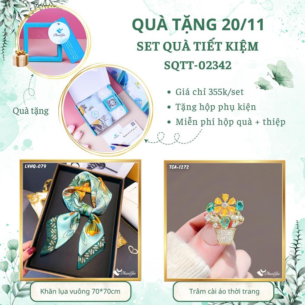 Set Quà Tặng Khăn Lụa Vuông 70*70cm Và Trâm Cài Áo Tiết Kiệm (SQTT02342)