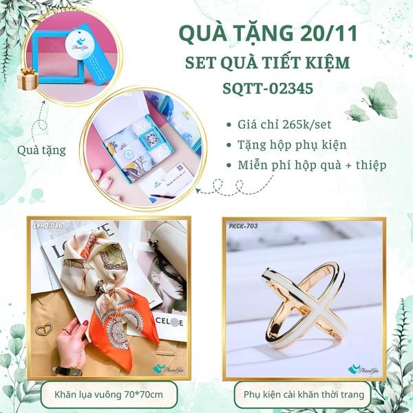 Set Quà Tặng Khăn Lụa Vuông 70*70cm Và Phụ Kiện Cài Khăn Tiết Kiệm (SQTT02345)