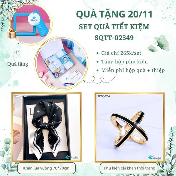 Set Quà Tặng Khăn Lụa Vuông 70*70cm Và Phụ Kiện Cài Khăn Tiết Kiệm (SQTT02349)