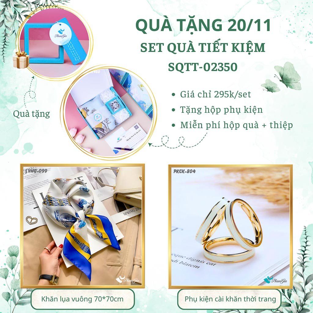 Set Quà Tặng Khăn Lụa Vuông 70*70cm Và Phụ Kiện Cài Khăn Tiết Kiệm (SQTT02350)