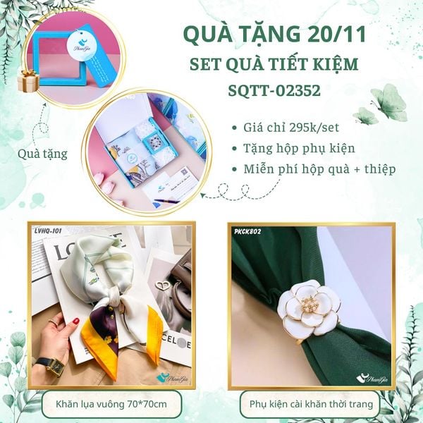 Set Quà Tặng Khăn Lụa Vuông 70*70cm Và Phụ Kiện Cài Khăn Tiết Kiệm (SQTT02352)