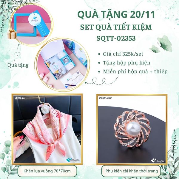 Set Quà Tặng Khăn Lụa Vuông 70*70cm Và Phụ Kiện Cài Khăn Tiết Kiệm (SQTT02353)
