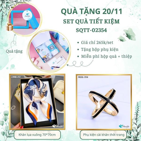 Set Quà Tặng Khăn Lụa Vuông 70*70cm Và Phụ Kiện Cài Khăn Tiết Kiệm (SQTT02354)