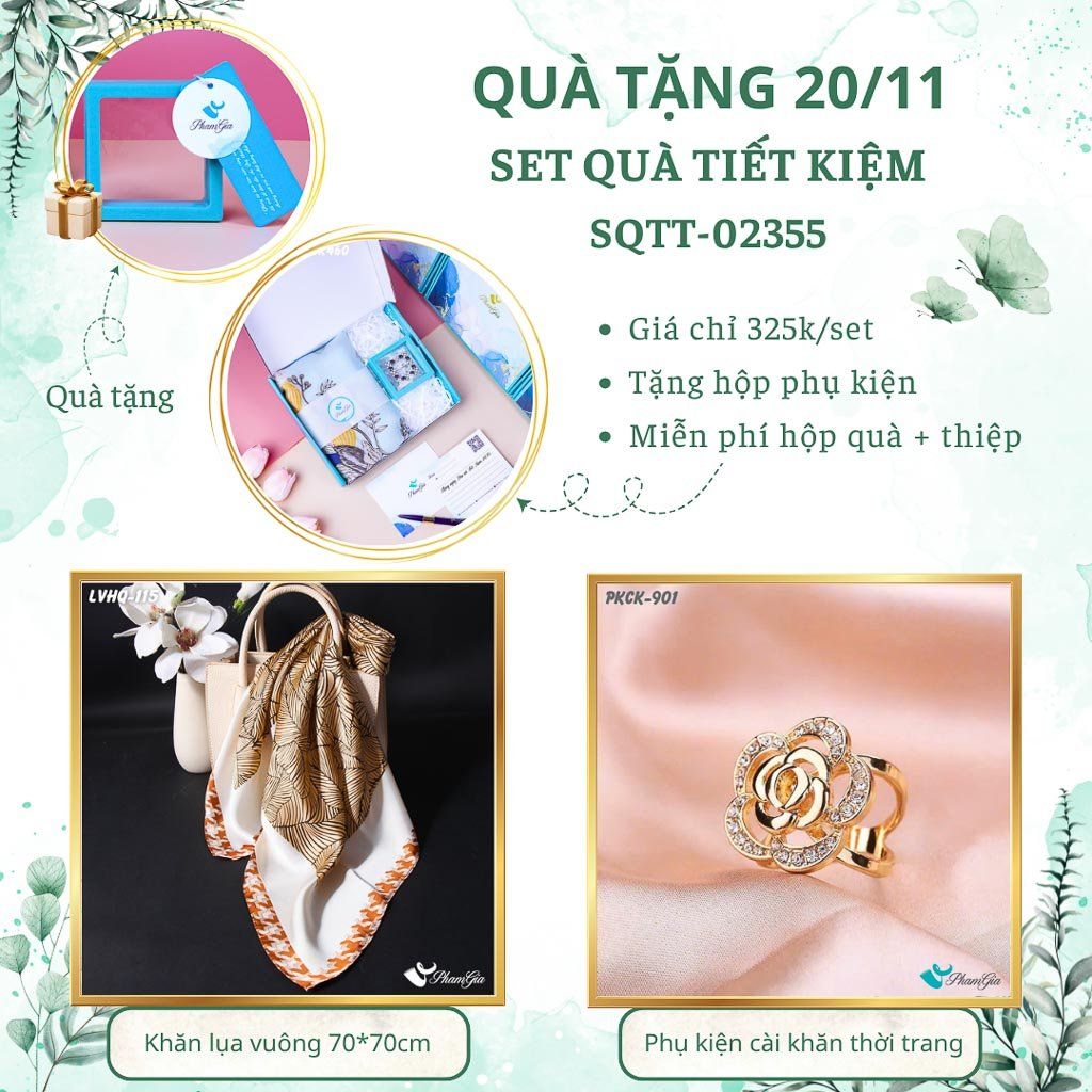 Set Quà Tặng Khăn Lụa Vuông 70*70cm Và Phụ Kiện Cài Khăn Tiết Kiệm (SQTT02355)