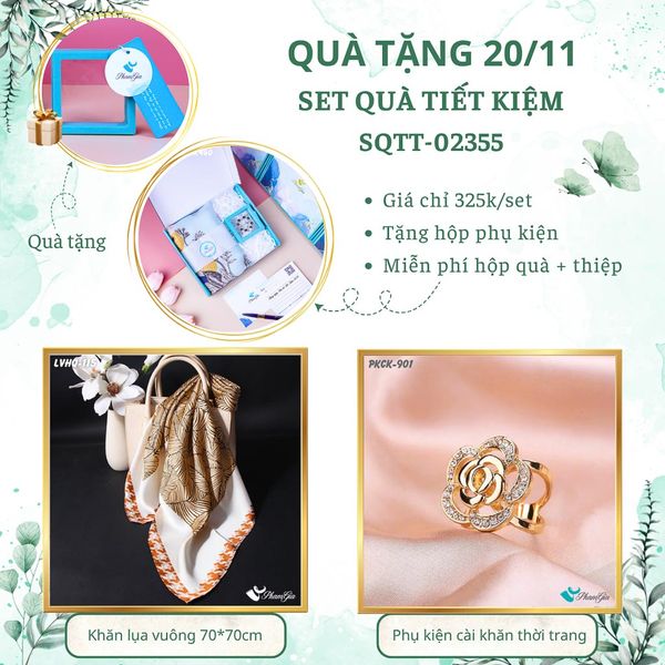 Set Quà Tặng Khăn Lụa Vuông 70*70cm Và Phụ Kiện Cài Khăn Tiết Kiệm (SQTT02355)
