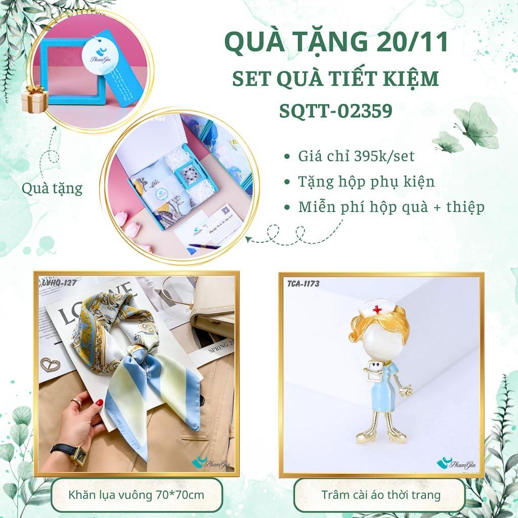 Set Quà Tặng Khăn Lụa Vuông 70*70cm Và Trâm Cài Áo Tiết Kiệm (SQTT02359)