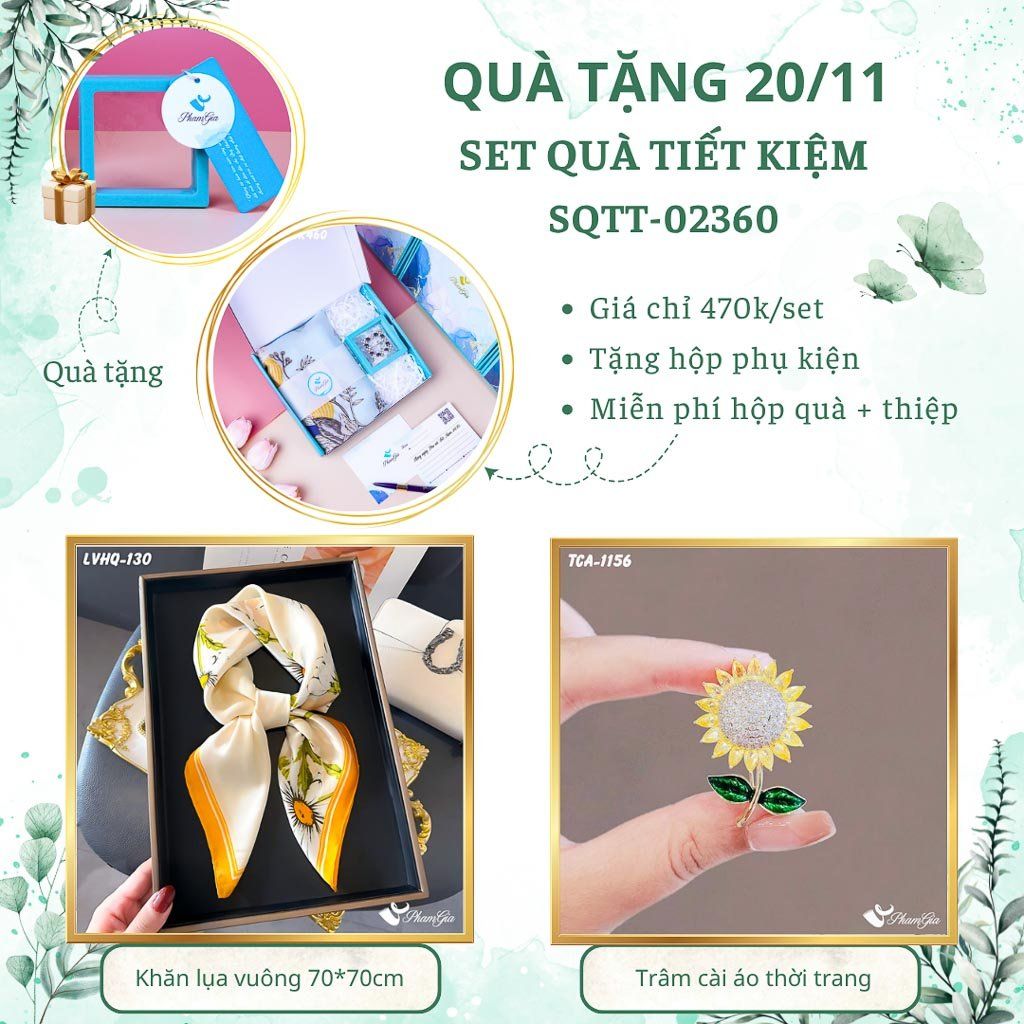 Set Quà Tặng Khăn Lụa Vuông 70*70cm Và Trâm Cài Áo Tiết Kiệm (SQTT02360)