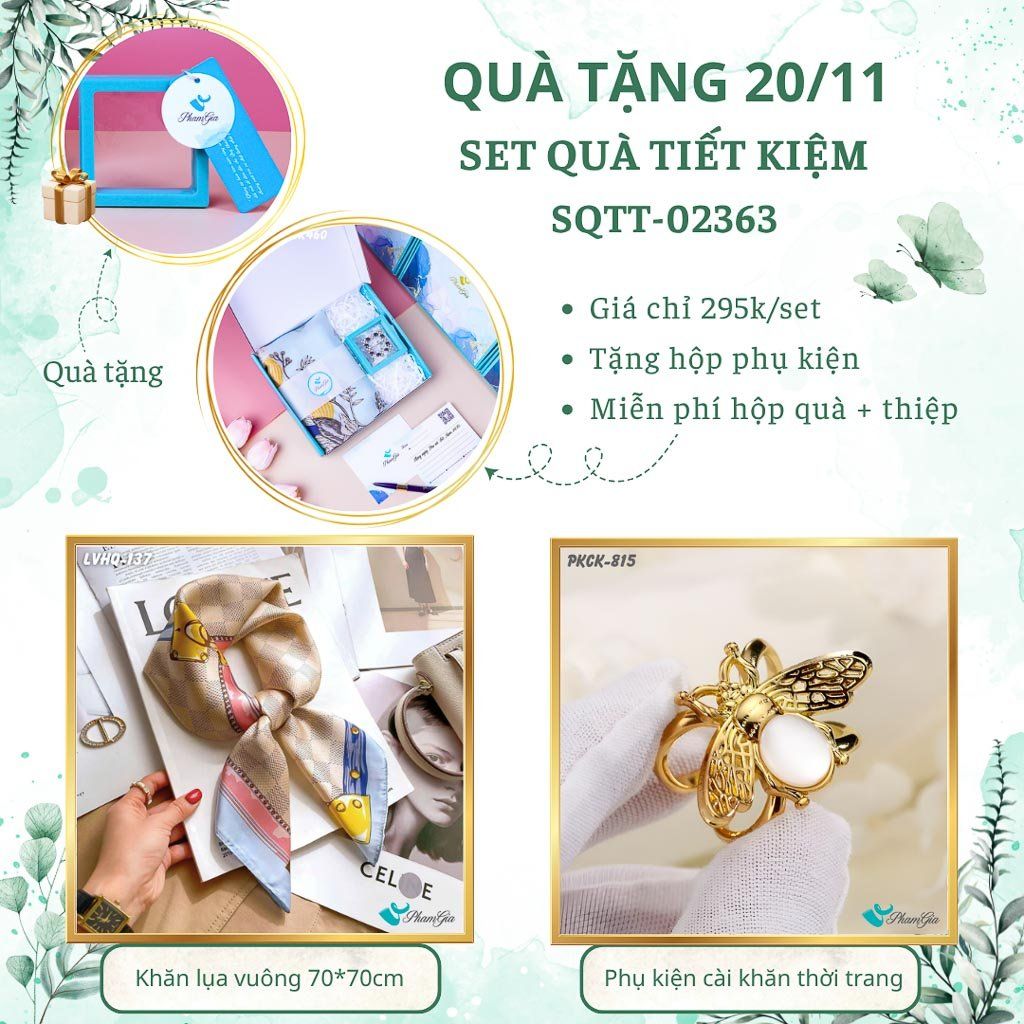 Set Quà Tặng Khăn Lụa Vuông 70*70cm Và Phụ Kiện Cài Khăn Tiết Kiệm (SQTT02363)