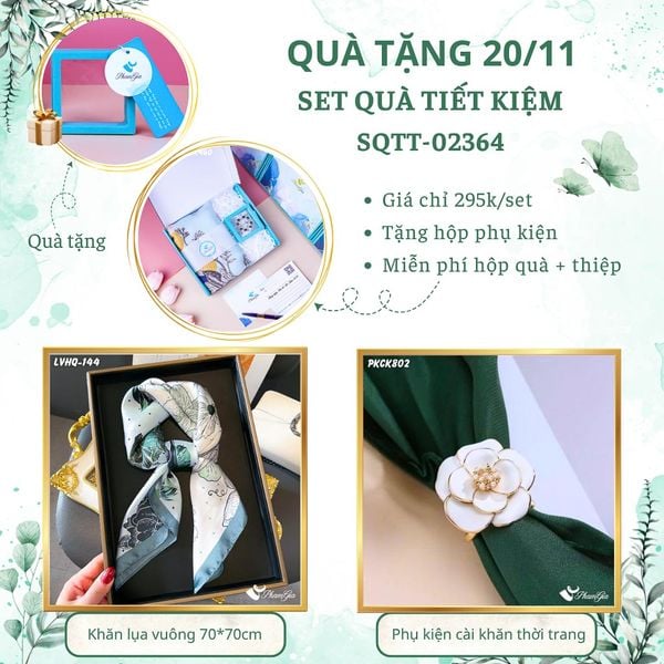 Set Quà Tặng Khăn Lụa Vuông 70*70cm Và Phụ Kiện Cài Khăn Tiết Kiệm (SQTT02364)
