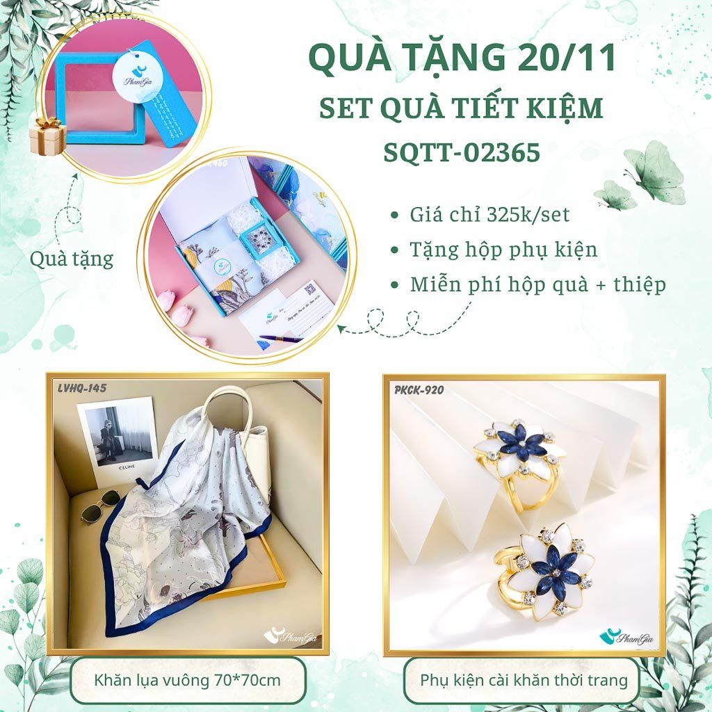 Set Quà Tặng Khăn Lụa Vuông 70*70cm Và Phụ Kiện Cài Khăn Tiết Kiệm (SQTT02365)