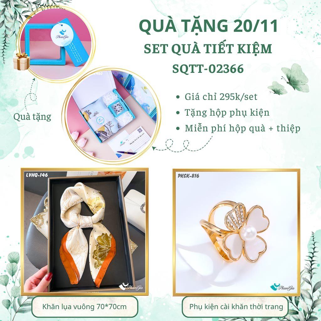 Set Quà Tặng Khăn Lụa Vuông 70*70cm Và Phụ Kiện Cài Khăn Tiết Kiệm (SQTT02366)
