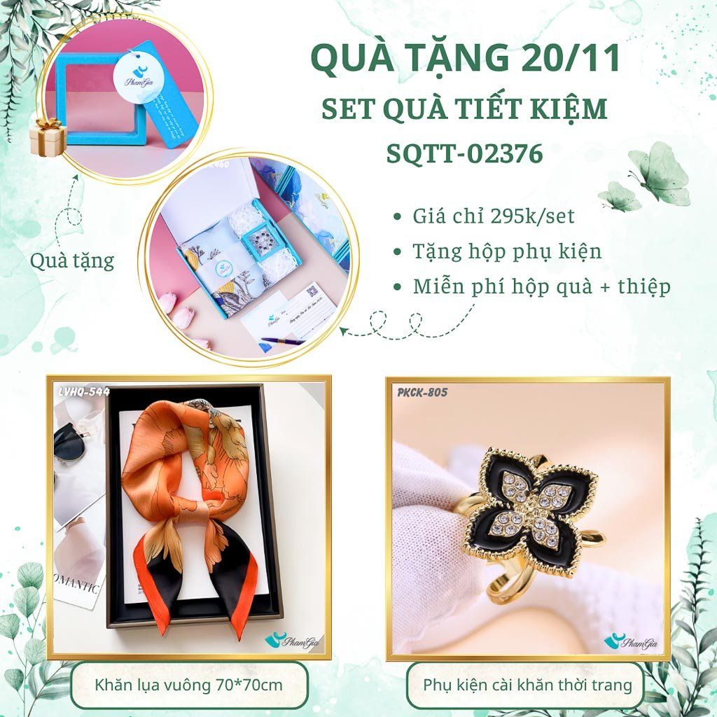 Set Quà Tặng Khăn Lụa Vuông 70*70cm Và Phụ Kiện Cài Khăn Tiết Kiệm (SQTT02376)