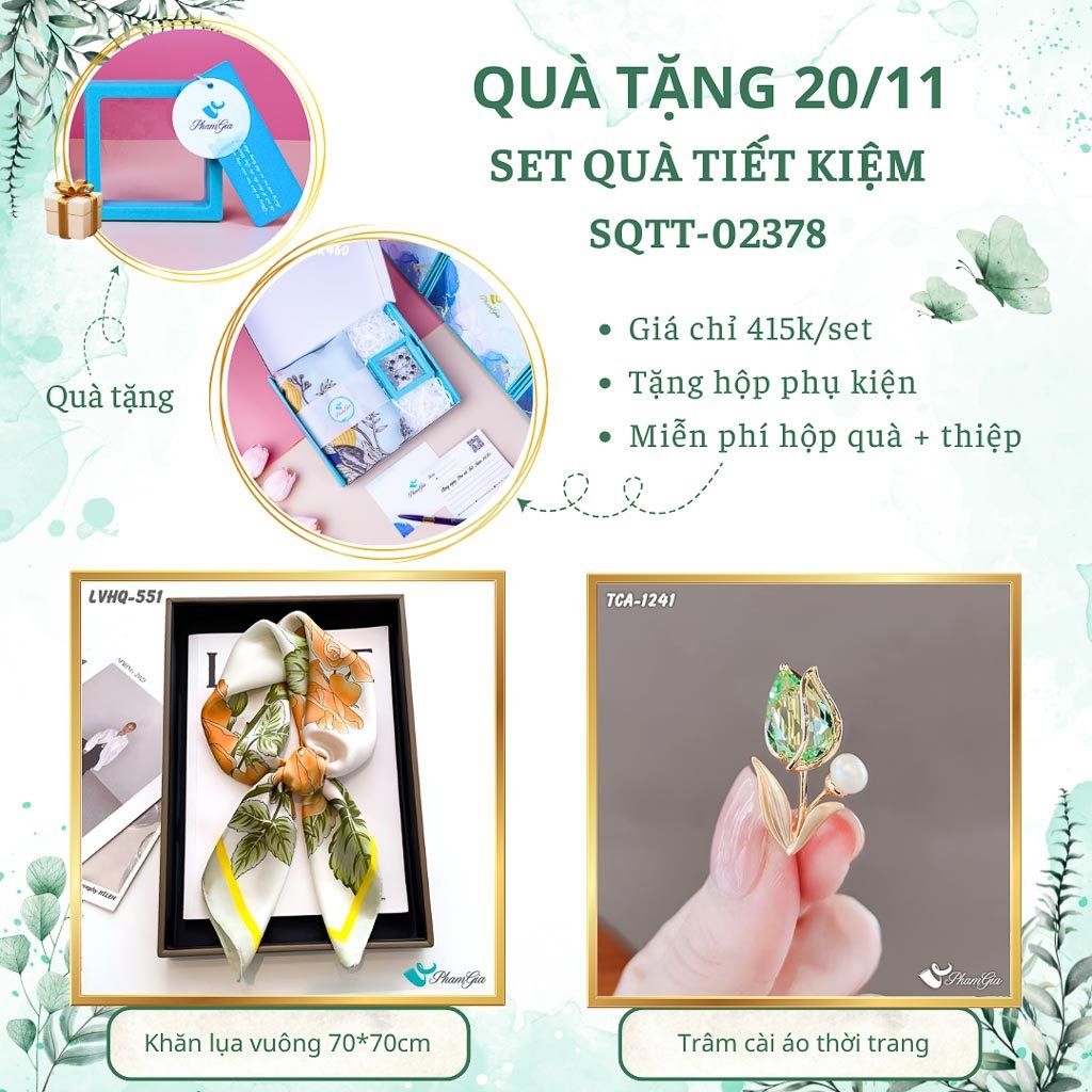Set Quà Tặng Khăn Lụa Vuông 70*70cm Và Trâm Cài Áo Tiết Kiệm (SQTT02378)