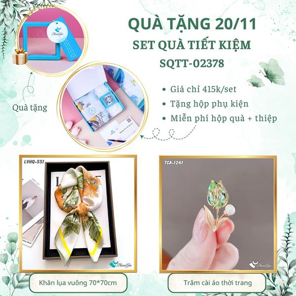 Set Quà Tặng Khăn Lụa Vuông 70*70cm Và Trâm Cài Áo Tiết Kiệm (SQTT02377)