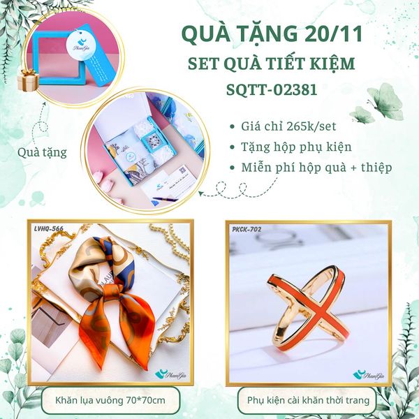 Set Quà Tặng Khăn Lụa Vuông 70*70cm Và Phụ Kiện Cài Khăn Tiết Kiệm (SQTT02381)