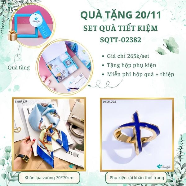 Set Quà Tặng Khăn Lụa Vuông 70*70cm Và Phụ Kiện Cài Khăn Tiết Kiệm (SQTT02382)
