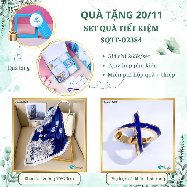 Set Quà Tặng Khăn Lụa Vuông 70*70cm Và Phụ Kiện Cài Khăn Tiết Kiệm (SQTT02384)