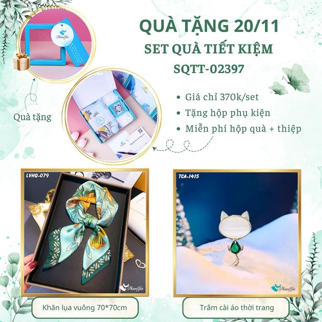 Set Quà Tặng Khăn Lụa Vuông 70*70cm Và Trâm Cài Áo Tiết Kiệm (SQTT02397)