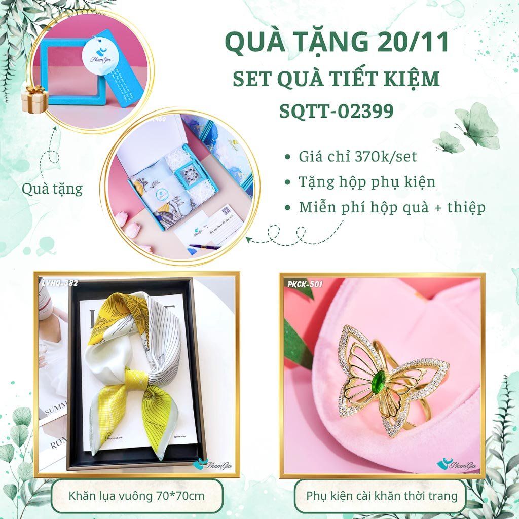 Set Quà Tặng Khăn Lụa Vuông Và Phụ Kiện Cài Khăn Tiết Kiệm (SQTT02399)