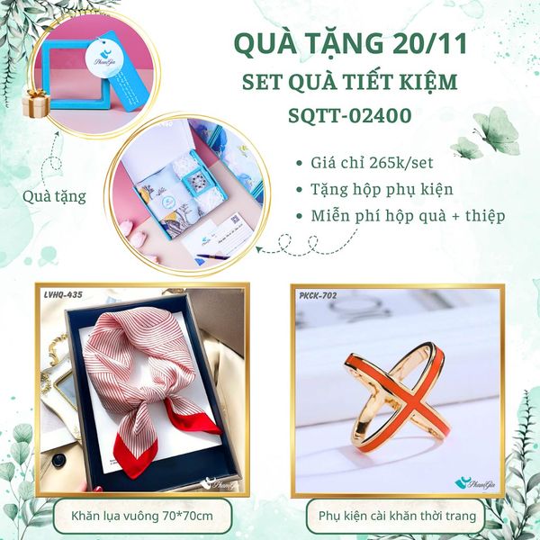 Set Quà Tặng Khăn Lụa Vuông 70*70cm Và Phụ Kiện Cài Khăn Tiết Kiệm (SQTT02400)