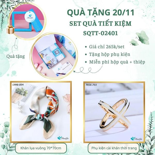 Set Quà Tặng Khăn Lụa Vuông 70*70cm Và Phụ Kiện Cài Khăn Tiết Kiệm (SQTT02401)