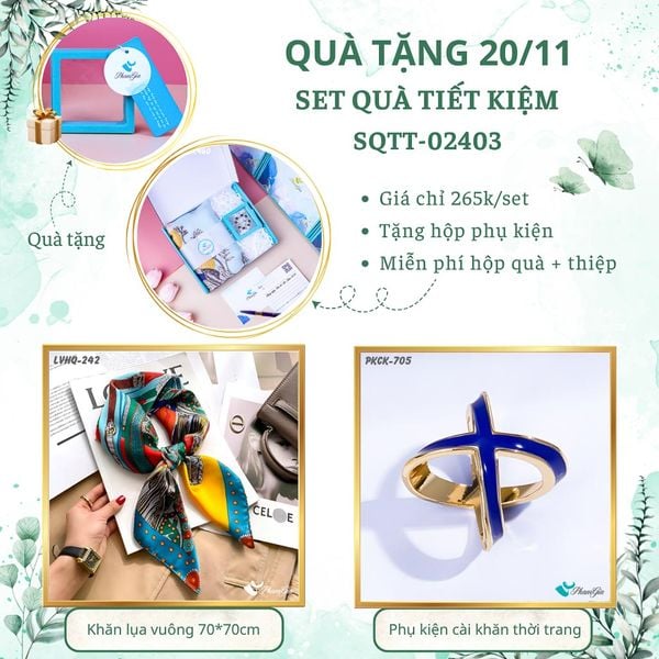 Set Quà Tặng Khăn Lụa Vuông 70*70cm Và Phụ Kiện Cài Khăn Tiết Kiệm (SQTT02403)
