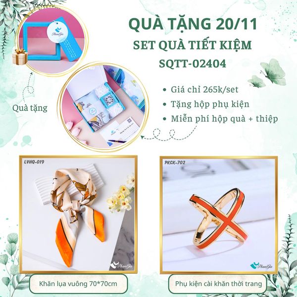 Set Quà Tặng Khăn Lụa Vuông 70*70cm Và Phụ Kiện Cài Khăn Tiết Kiệm (SQTT02404)