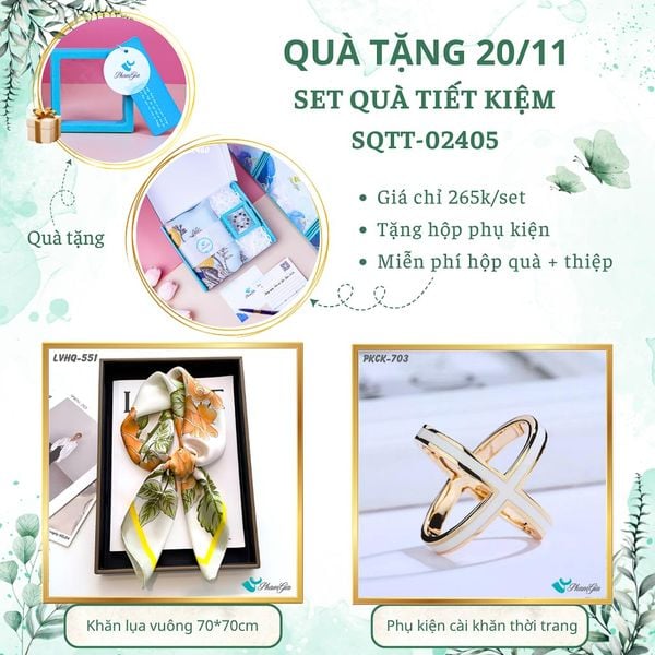 Set Quà Tặng Khăn Lụa Vuông 70*70cm Và Phụ Kiện Cài Khăn Tiết Kiệm (SQTT02405)