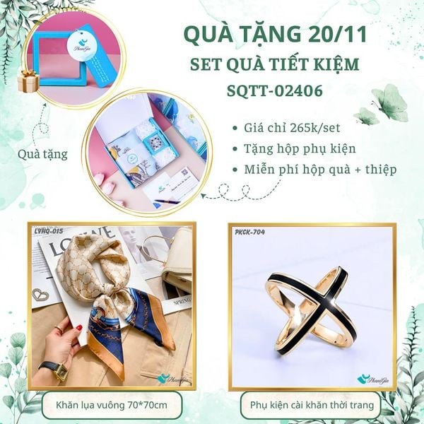 Set Quà Tặng Khăn Lụa Vuông 70*70cm Và Phụ Kiện Cài Khăn Tiết Kiệm (SQTT02406)