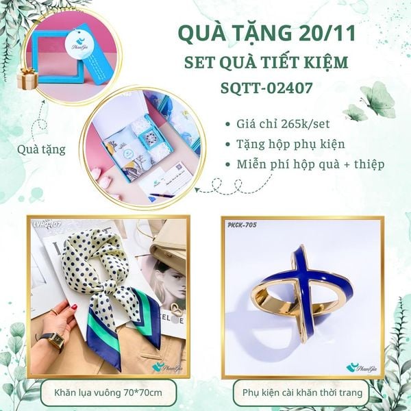 Set Quà Tặng Khăn Lụa Vuông 70*70cm Và Phụ Kiện Cài Khăn Tiết Kiệm (SQTT02407)