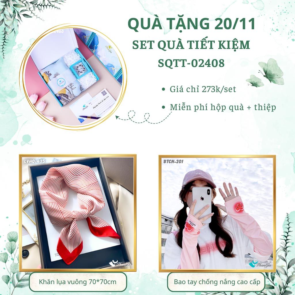 Set Quà Tặng Khăn Lụa Vuông 70*70cm Và Bao Tay Chống Nắng Tiết Kiệm (SQTT02408)