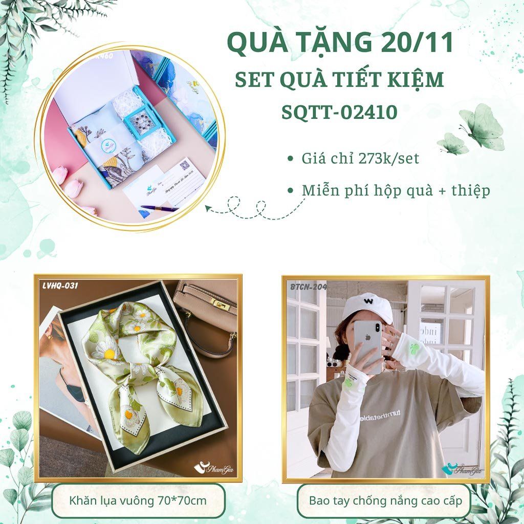 Set Quà Tặng Khăn Lụa Vuông 70*70cm Và Bao Tay Chống Nắng Tiết Kiệm (SQTT02410)