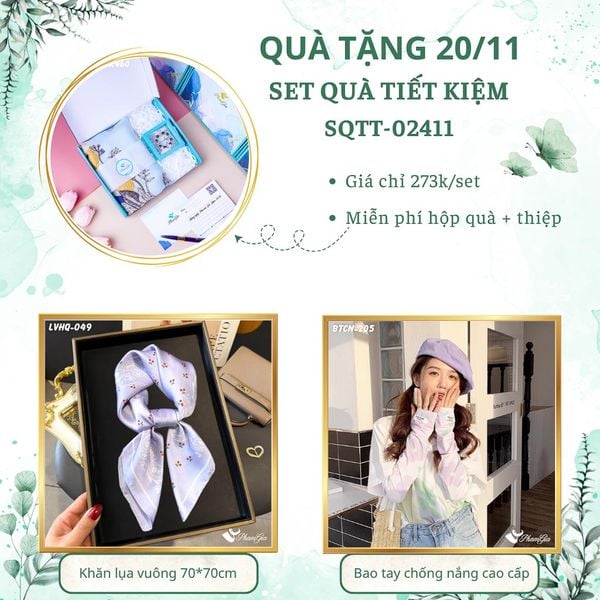 Set Quà Tặng Khăn Lụa Vuông 70*70cm Và Bao Tay Chống Nắng Tiết Kiệm (SQTT02411)