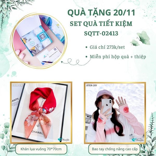 Set Quà Tặng Khăn Lụa Vuông 70*70cm Và Bao Tay Chống Nắng Tiết Kiệm (SQTT02413)