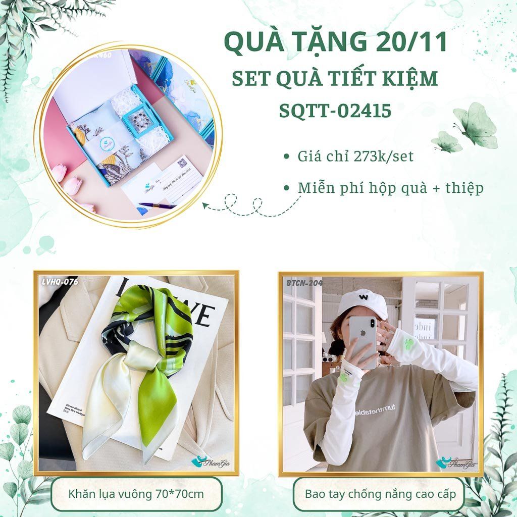 Set Quà Tặng Khăn Lụa Vuông 70*70cm Và Bao Tay Chống Nắng Tiết Kiệm (SQTT02415)