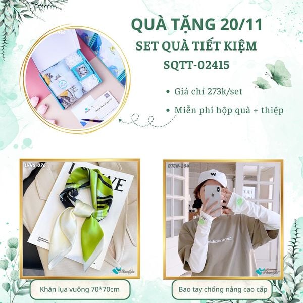 Set Quà Tặng Khăn Lụa Vuông 70*70cm Và Bao Tay Chống Nắng Tiết Kiệm (SQTT02415)