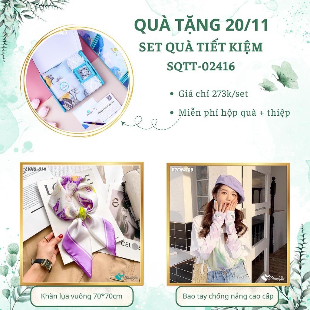 Set Quà Tặng Khăn Lụa Vuông 70*70cm Và Bao Tay Chống Nắng Tiết Kiệm (SQTT02416)