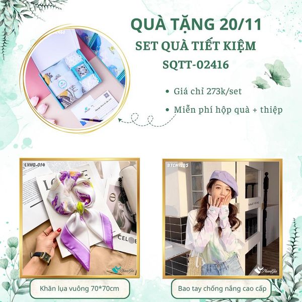 Set Quà Tặng Khăn Lụa Vuông 70*70cm Và Bao Tay Chống Nắng Tiết Kiệm (SQTT02416)