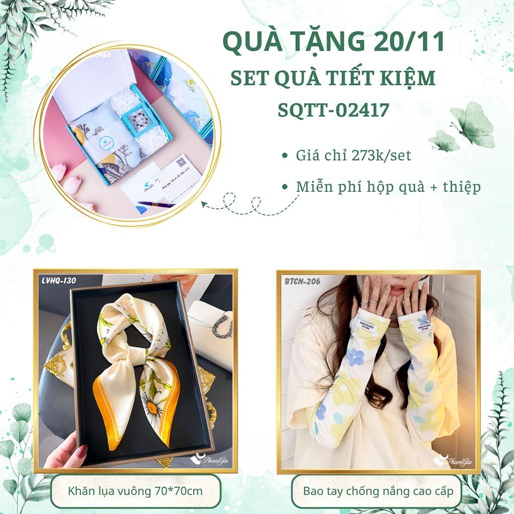 Set Quà Tặng Khăn Lụa Vuông 70*70cm Và Bao Tay Chống Nắng Tiết Kiệm (SQTT02417)