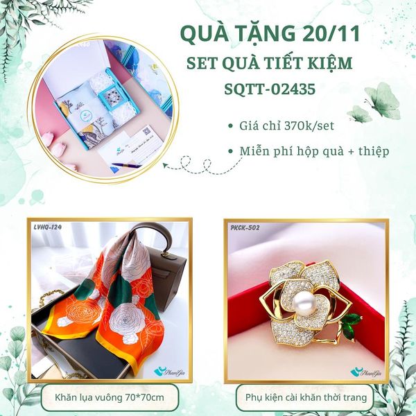 Set Quà Tặng Khăn Lụa Vuông 70*70cm Và Phụ Kiện Cài Khăn Tiết Kiệm (SQTT02435)