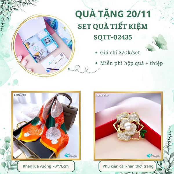 Set Quà Tặng Khăn Lụa Vuông 70*70cm Và Phụ Kiện Cài Khăn Tiết Kiệm (SQTT02435)