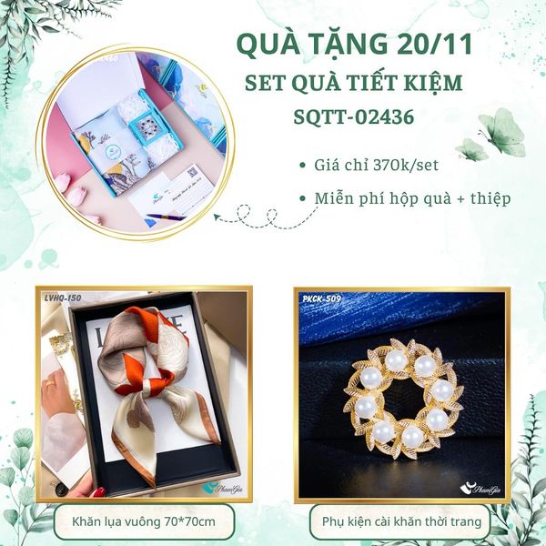 Set Quà Tặng Khăn Lụa Vuông 70*70cm Và Phụ Kiện Cài Khăn Tiết Kiệm (SQTT02436)